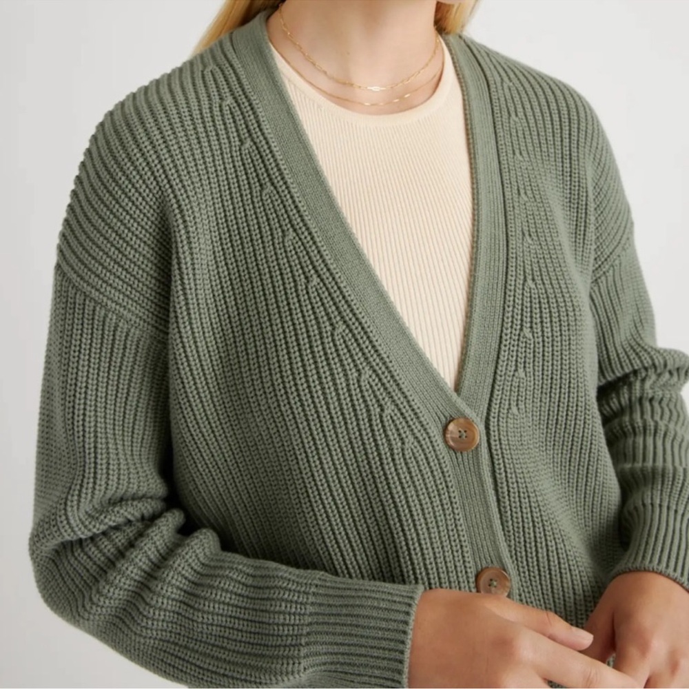 Quince Organic Cotton Oversized Boyfriend Cardigan Sweater Agave Green Size XS - Picture 3 of 14